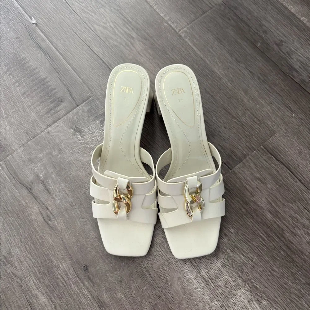 Zara Cream & Gold Sandals - Picture 1 of 7